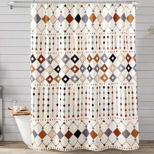 Fabric Shower Curtain Extra Long 72x84 Ivory Diamond Boho Tribal Moroccan